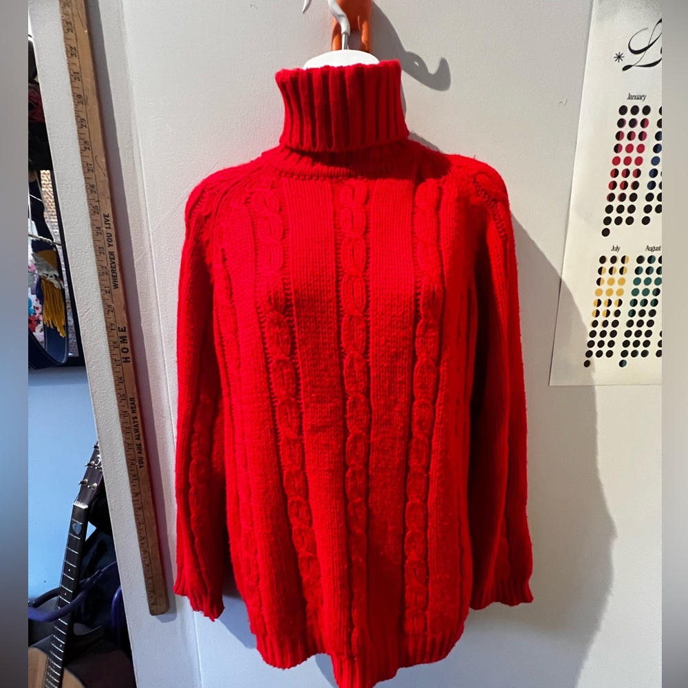 Vintage Red Cable Knit Turtleneck Sweater